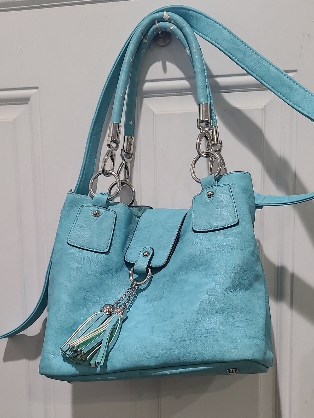 Charming Charlie Light Turquoise Shoulder Bag with Tassel